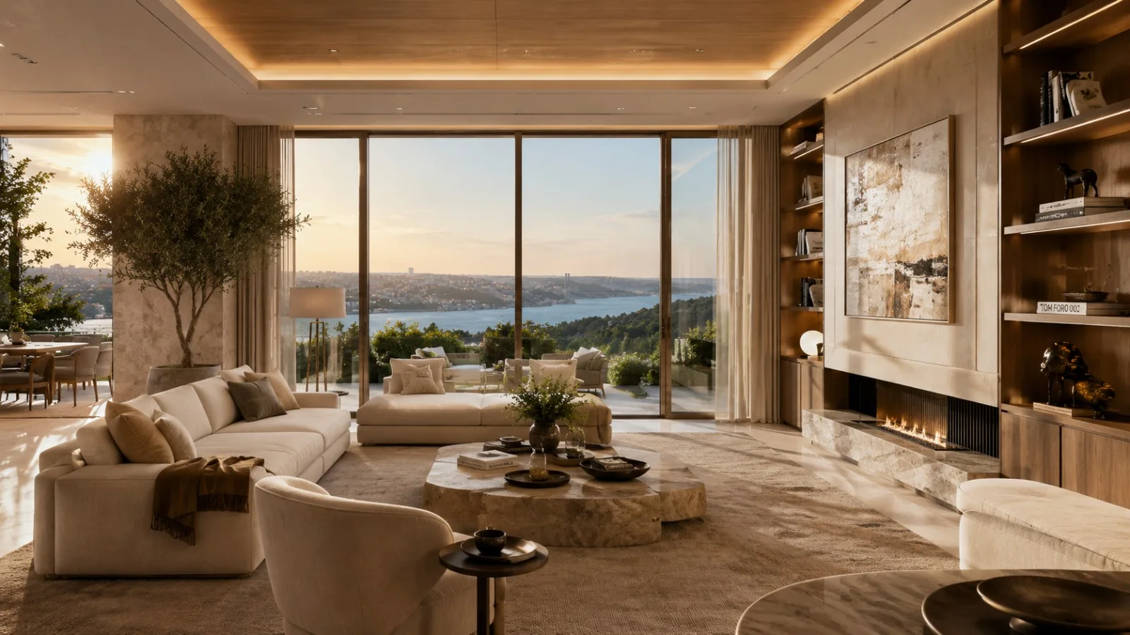 Spacious living room connected to the Bosphorus view