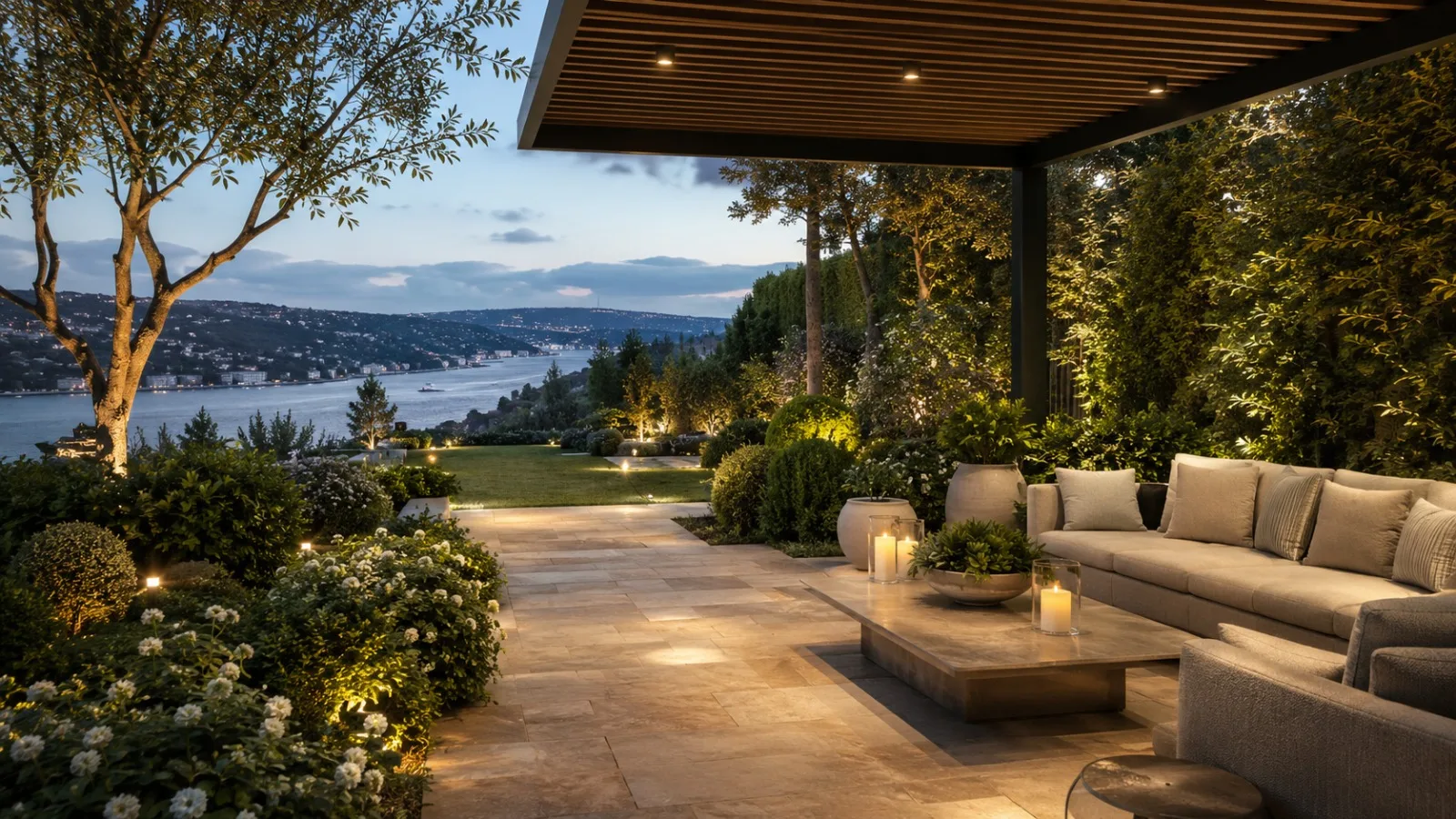Garden terrace lounge with Bosphorus views
